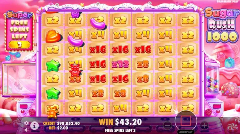 Sugar Rush 1000 — раунд фріспінів з мультиплікаторами